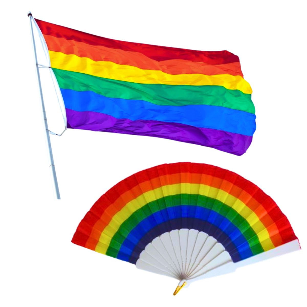 Kit Bandeira Adereço + Leque Arco-íris Orgulho Lgbtqia+ Kit Bandeira Adereço + Leque Arco-íris Orgulho Lgbtqia+